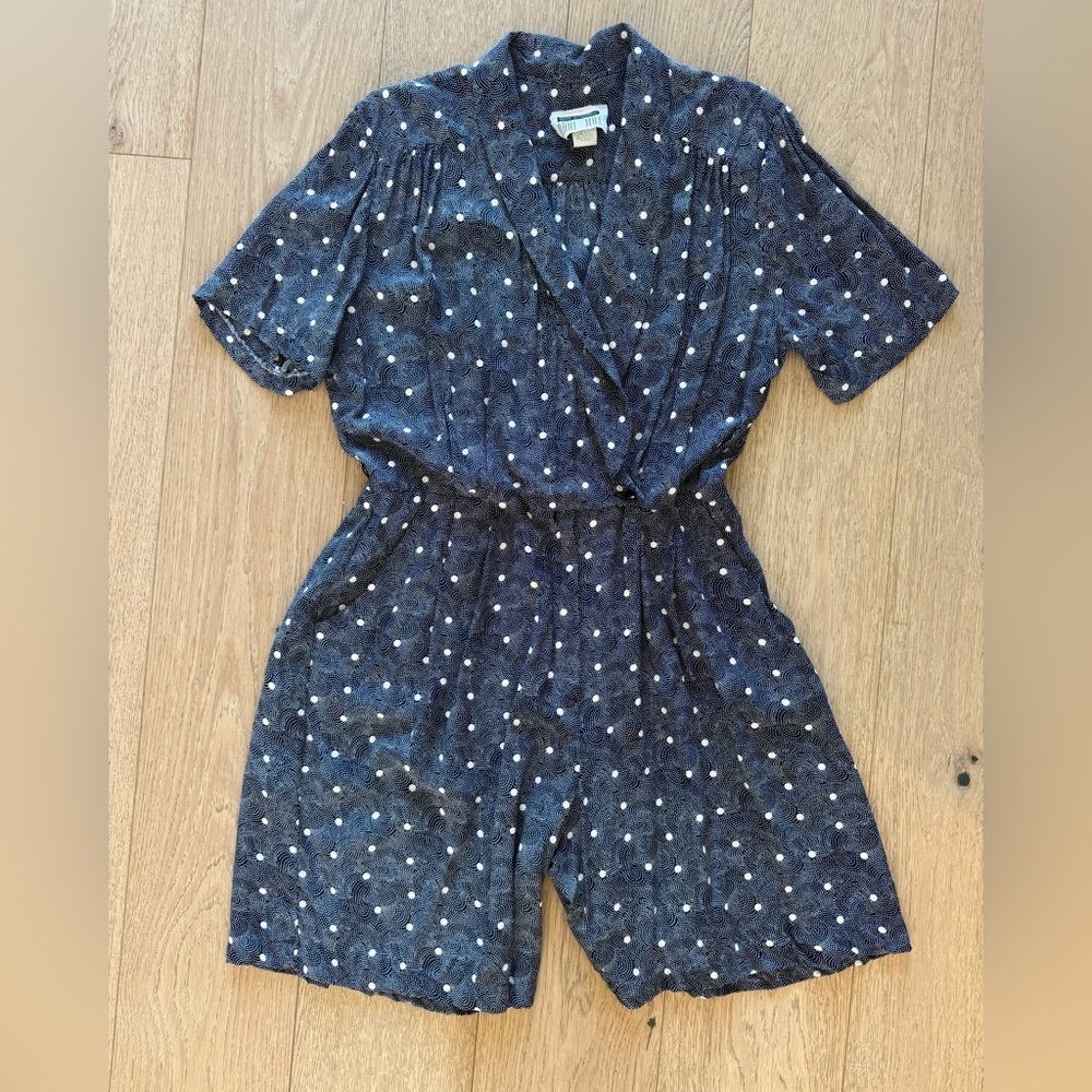 Lois Snyder Dani Max Vintage Navy Polka Dot Jumpsuit Americana USA Nautical
